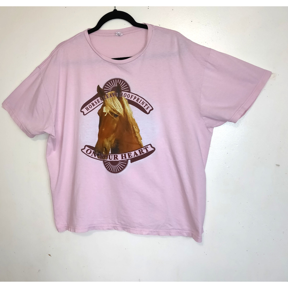 Horse Lovers Pink Tshirt Women's 2X Horses Leave Hoofprints On Your Heart Bay